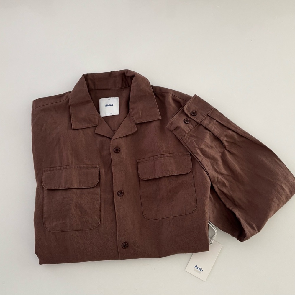 Katin Harland Linen Blend Button Down Shirt Men’s Size Large Brown